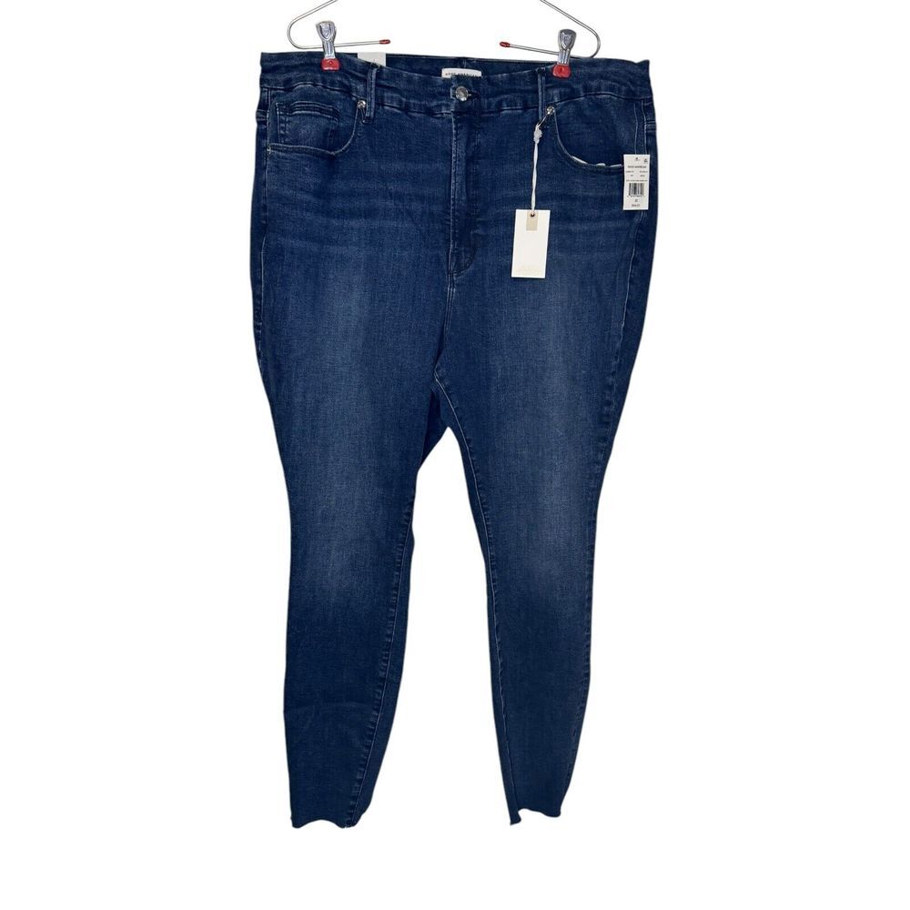 Good American Women's Jeans Hi Rise Ultimate Skinny Chewed Raw Hem Plus 22 NWT